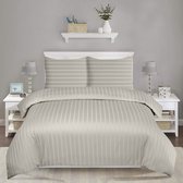 The Linen Collection - Ensemble Housse de Couette - Satin de Coton - Multi Stripe - Beige - 200x220 - 500 Fils - Édition Limited