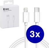 3 stuks - iPhone Oplaad Kabel USB-C Lightning - 1 meter - 12 / 12 PRO / 12 PRO MAX / 11/ 11 PRO (MAX) / XS / XR/ X / iPhone 8 / 8 Plus/ iPhone SE/ 6 / 5 / 5SE - premium kwaliteit -