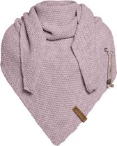 Knit Factory Coco Gebreide Omslagdoek - Driehoek Sjaal Dames - Dames sjaal - Wintersjaal - Stola - Wollen sjaal - Roze sjaal - Mauve - 190x85 cm - Inclusief sierspeld