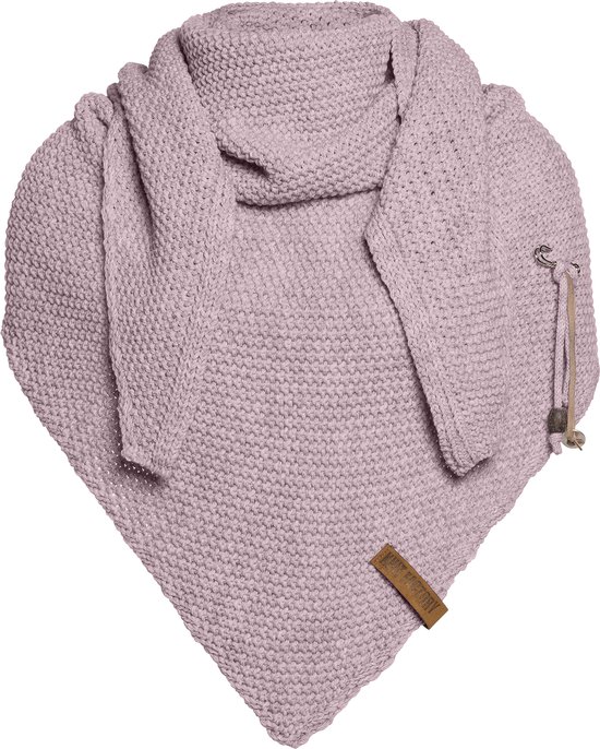 Knit Factory Coco Gebreide Omslagdoek - Driehoek Sjaal Dames - Dames sjaal - Wintersjaal - Stola - Wollen sjaal - Roze sjaal - Mauve - 190x85 cm - Inclusief sierspeld