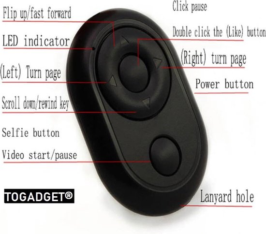 Togadget® - Bluetooth Camera Remote Control Self-timer Shutter - Multifunctionele selfie bluetooth afstandsbediening - Remote shutter button - Togadget