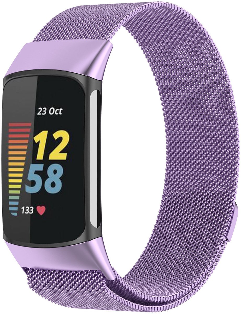 123watches milanese band - paars - - Geschikt voor Fitbit Charge 5 & 6