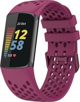 Bandje Voor Fitbit Charge 5 - Sport Point Band - Wijnrood - One Size - Horlogebandje, Armband