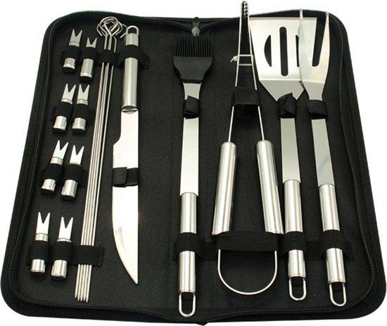 Krumble 18-delige barbecue set / Roestvrijstalen BBQ set van 18 / Inclusief handige opbergtas - RVS