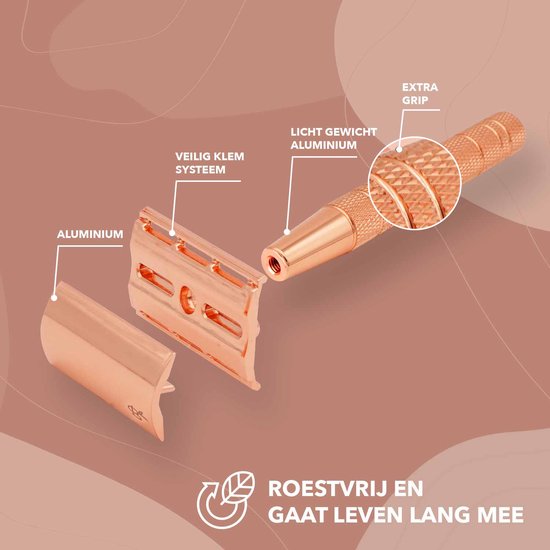 Safety Razor + 20 Scheermesjes Aluminium Rose Gold Goud Voor Vrouwen Dames Scheermes Veiligheidsscheermes