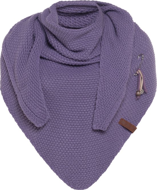 Knit Factory Coco Gebreide Omslagdoek - Driehoek Sjaal Dames - Dames sjaal - Wintersjaal - Stola - Wollen sjaal - Paarse sjaal - Violet - 190x85 cm - Inclusief sierspeld