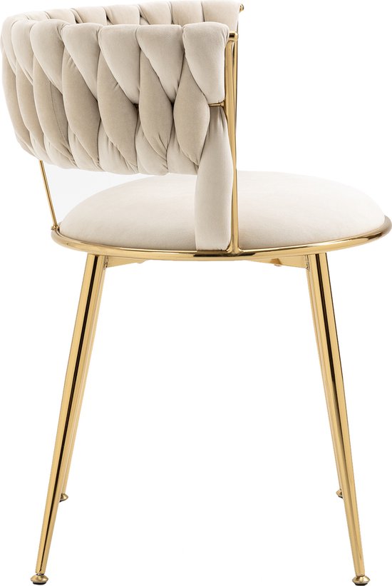 TIZZ Eetkamerstoel, set van 6 stuks, fluweel, beige, goud, met
