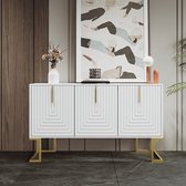 Sweiko Modern 3-deurs Dressoir met verstelbare planken, U-vormige kastdeuren en metalen handgrepen en voet voor eetkamer en keuken, Wit