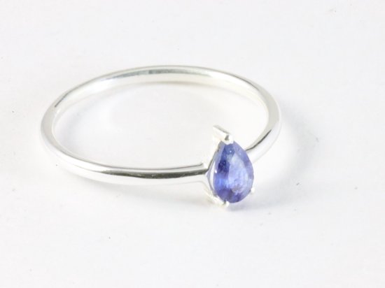 Bague fine en argent brillant avec saphir bleu - taille 18