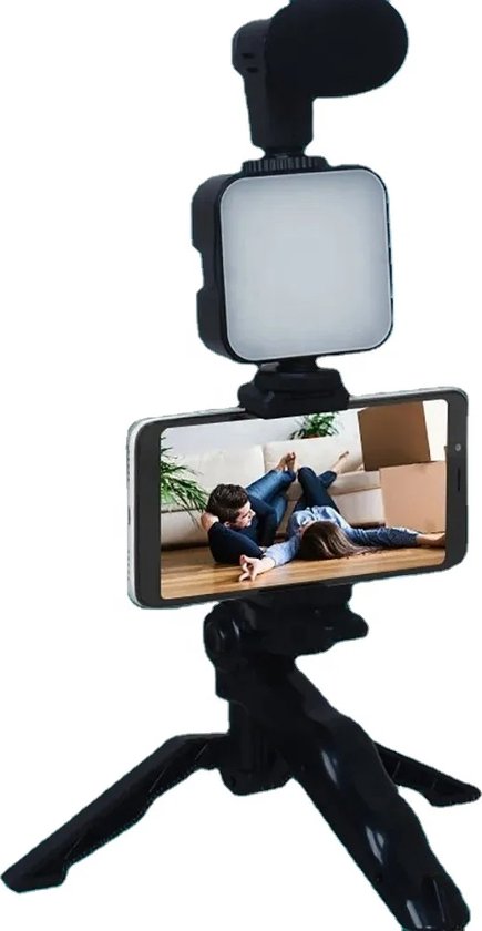AnyPrice® Vlogging Kit – Complete Set met LED Ringlamp, Statief & Microfoon – Voor Smartphone & Camera – Incl. Frame & Tripod – Verstelbaar & Draagbaar – Perfect voor Vlogs, YouTube, TikTok, Livestreams & Video-opnames – Zwart