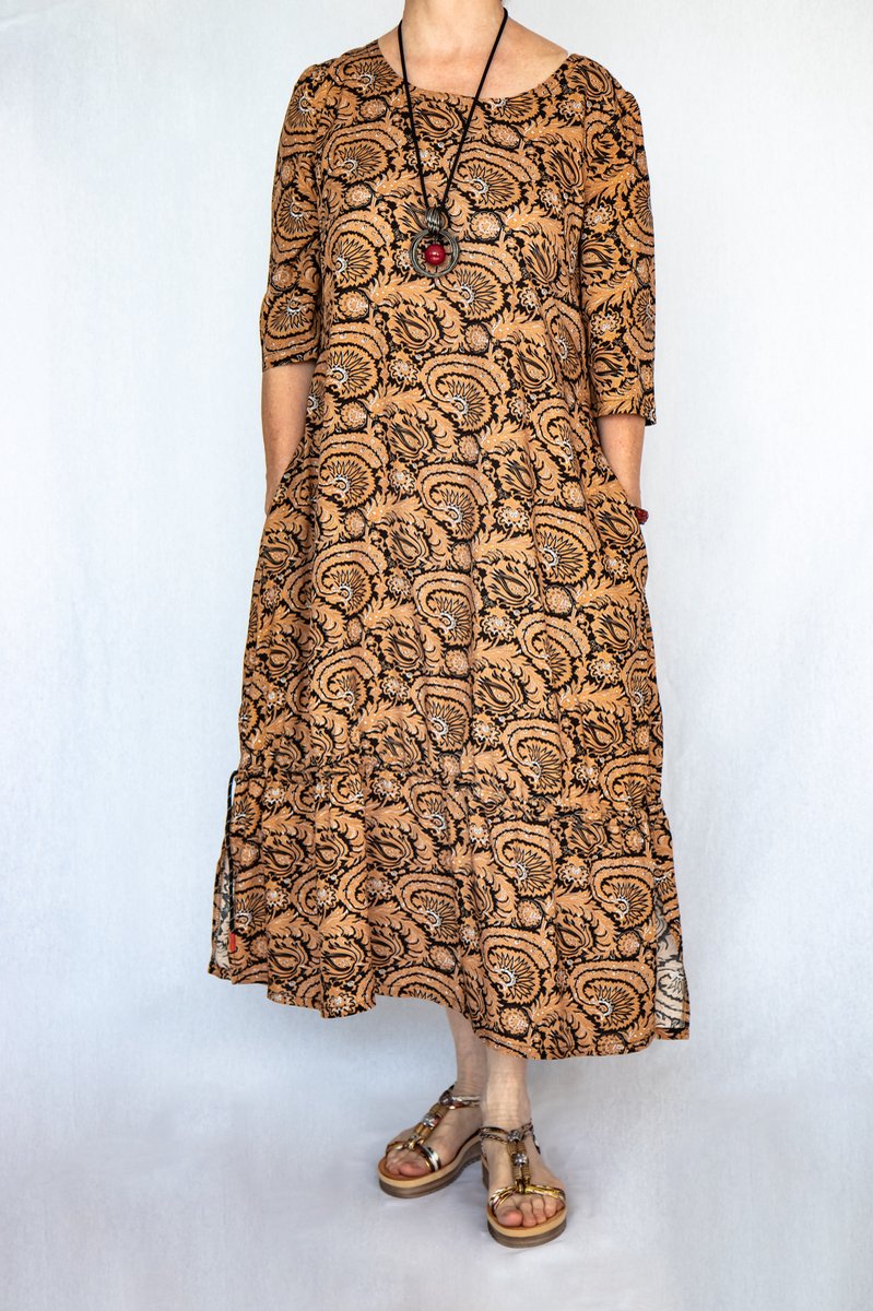 Lichtbruin maxi jurk met splitten XL/42