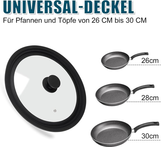 Couvercle En Verre Universel 34cm Avec Bouton Surélevé - Couvercle Casserole Poêle Anti-Débordement