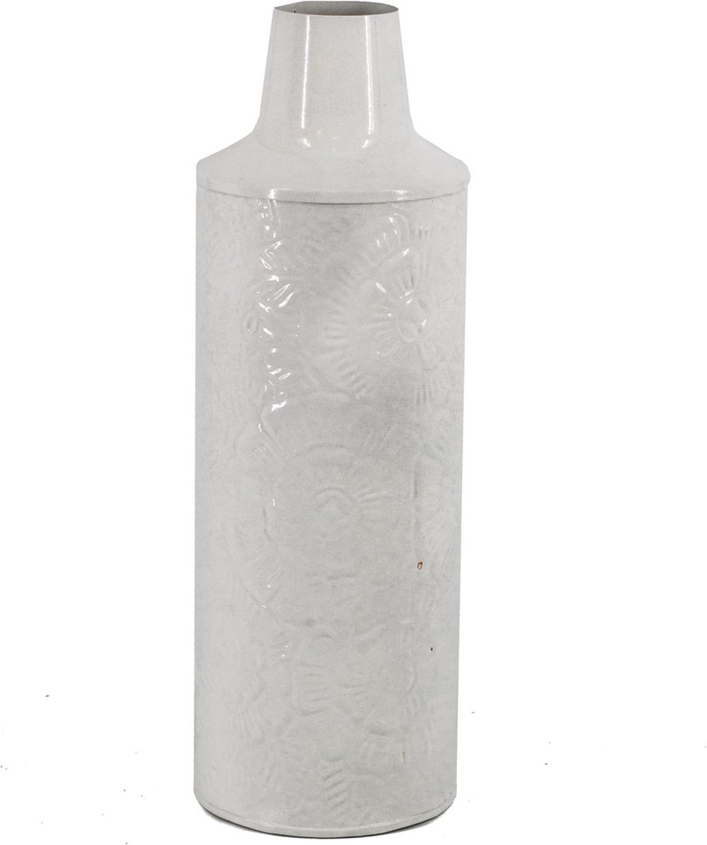 homebound by ky Metalen vaas white marble | 6,5x14x41cm | metalen bloemenvaas white marble Wit