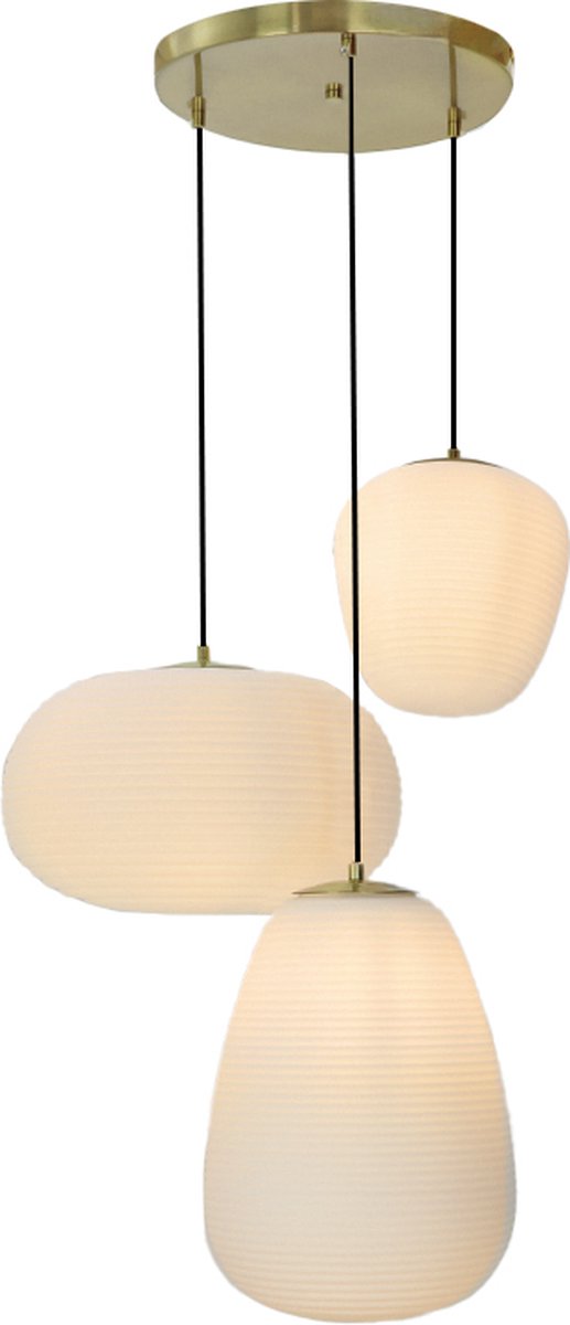Olucia - DAVIDE - Hanglamp - Wit / Messing - 3L - Vorm: Rond