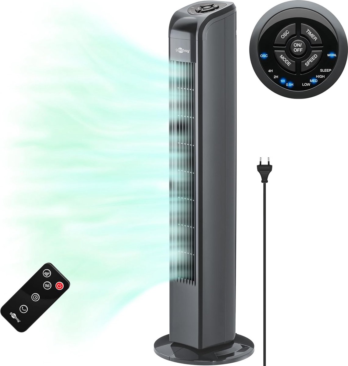 Torenventilator Stil - Ventilator Staand met Afstandsbediening & Timer - 50W - Zwart