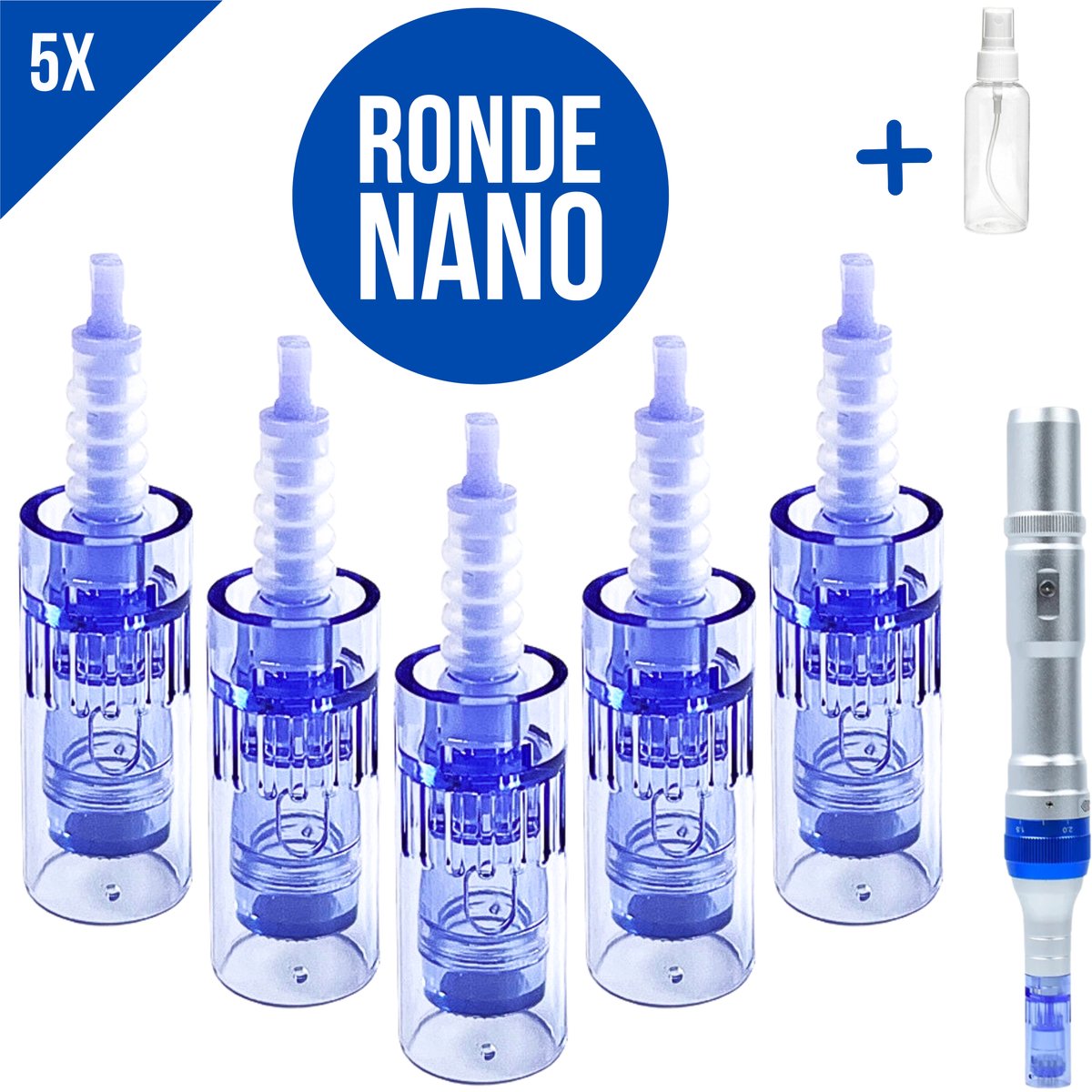 Dermapen naalden RD ronde nano - Microneedling cartidges - Mesotherapie - Vervangende naaldkoppen - Opzetstuk dermapen - Anti-aging - Huidverzorging - Geschikt voor Dr.Pen A6/A1/E30/M5/M7/N2/MyM - 5 stuks + Sprayflesje 50 ml per bestelling