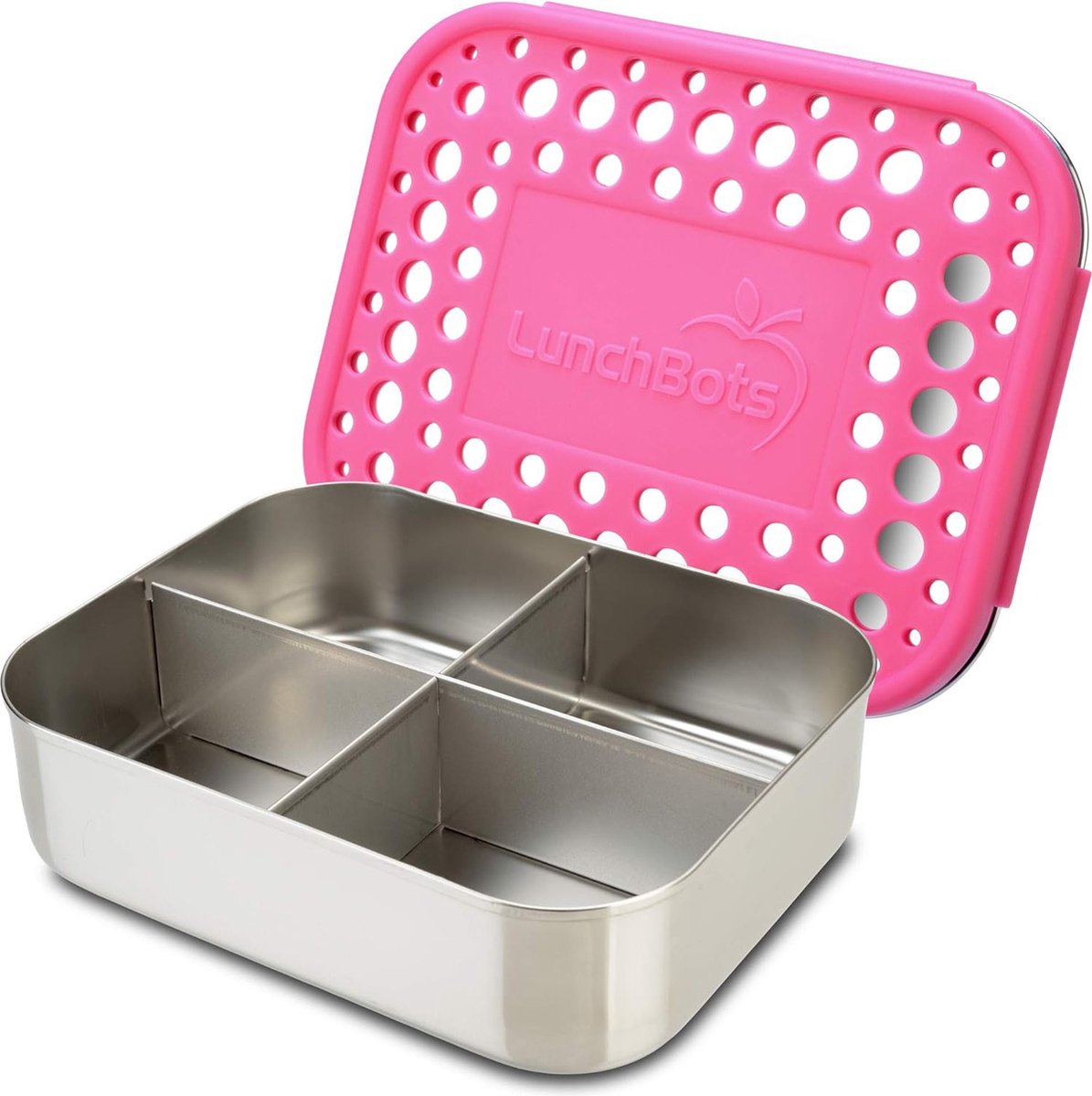 LunchBots medium quad 4-vaks rvs bento roze