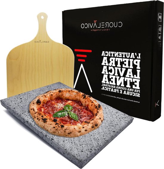 CUORE LAVICO Set van vuurvaste plaat van Etnea-lavasteen, rond, voor pizza, diameter 33 cm schep - dikte 1 cm, compatibel met ILLILO oven, gemaakt in Italië CUORE LAVICO Set van vuurvaste plaat van Etnea-lavasteen, rond, voor pizza, diameter 33 cm schep - dikte 1 cm, compatibel met ILLILO oven, gemaakt in Italië