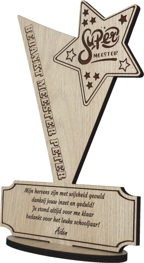Meester Bedankt Cadeau Gepersonaliseerd | Geschenk om Leraar te Bedanken | Bedankje Leerkracht | Kaart van Hout | Einde Schooljaar | 17.5 x 25 cm