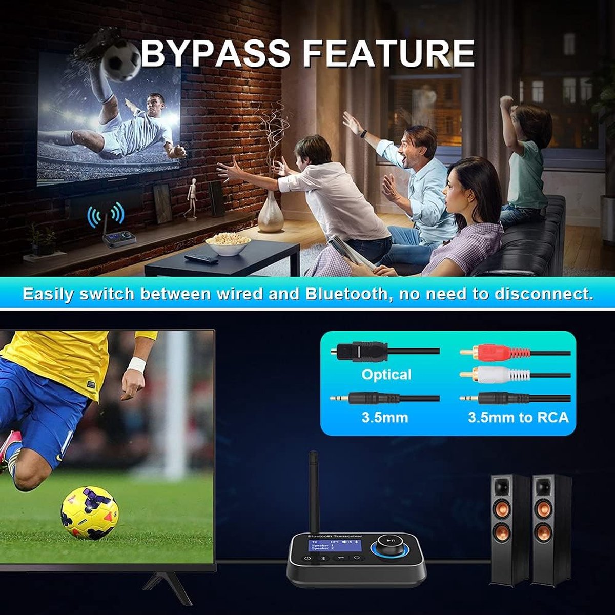 1Mii B03 Bluetooth 5.3 Zender & Ontvanger voor TV