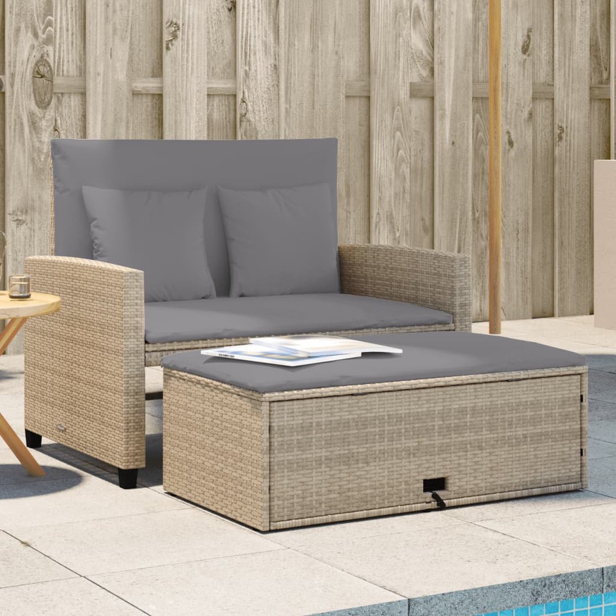 vidaXL - Tuinbank - 2-zits - met - kussens - poly - rattan - beige