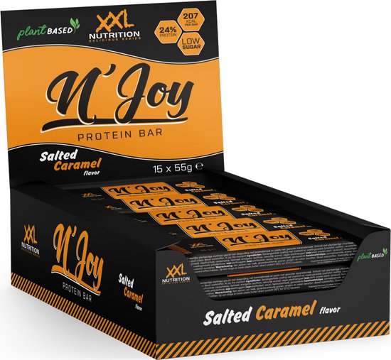 XXL Nutrition - N'Joy Vegan Protein Bar - 13 Gram Eiwit - Eiwitrepen & -snacks, Proteine Repen - Eiwitreep Salted Caramel - 15 Pack