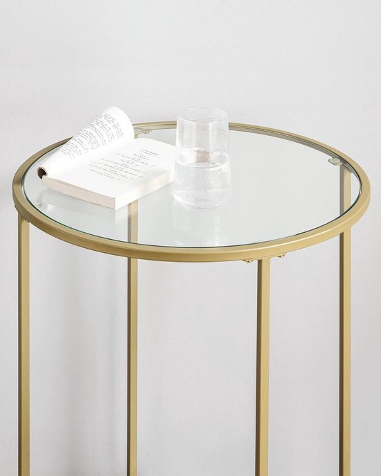 Table d'appoint moderne ronde en Glas trempé avec structure en acier doré - Salon Chambre