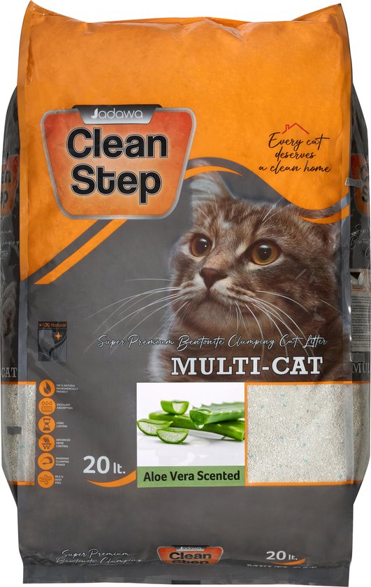 Jadawa - Clean Step 100% Natuurlijk (20 Liter) - Kattenbakvulling - Aloë Vera Scented voor Sterke geurneutralisatie - 99.5 % Stofvrij kattengrind - Kattenbakvulling klontvormend