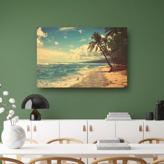 Tableau plage - Portrait paysage - Tableaux toile Palmiers - Tableau Vintage - Tableaux toile salon - Oeuvre toile 60x40 cm