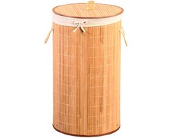 Wasmand, 60 x 35 cm, gemaakt van FSC bamboe, polyester binnenzak, deksel
