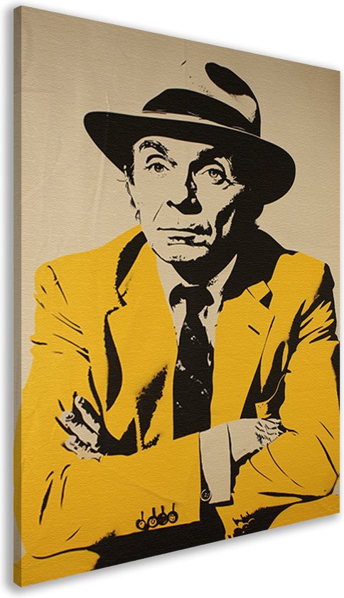 Man schilderij - Person portret - Canvas schilderijen hoed - Schilderijen op canvas industrieel - Muurdecoratie canvas - Wanddecoratie woonkamer canvas 75x100 cm
