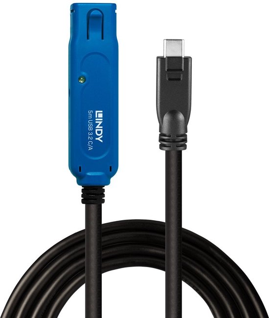 LINDY Câble USB USB 3.2 Gen1 Prise USB-A, fiche USB-C 5,00 m Zwart/bleu 43380