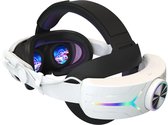 JustValue Elite Strap met VR Cover en 8000mAh Batterij - Vervanging Geschikt voor Oculus Quest 3 en Meta Quest 3 en 3s - RGB Verstelbare Comfortabele Riem met Hoofdkussen - Wit