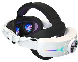 JustValue Elite Strap met VR Cover en 8000mAh Batterij - Vervanging Geschikt voor Oculus Quest 3 en Meta Quest 3 en 3s - RGB Verstelbare Comfortabele Riem met Hoofdkussen - Wit