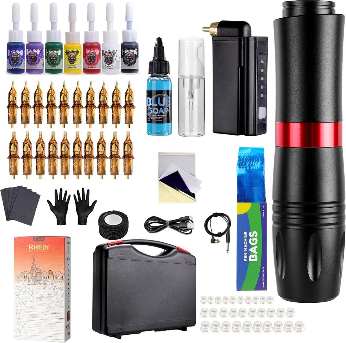 Hoge Kwaliteit Tattoo Machine met Accessoires - Tattoo Machines Draadloos - Tattoo Set Inclusief Inkt en Naalden - Tattoo Kit met Opbergkoffer - Voor Professionals en Beginners