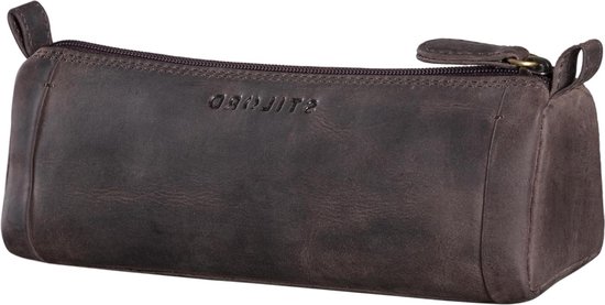 STILORD Melissa Lederen Pennenetui Vintage Pennenzak Pennenbakja ideaal als Bag Organizer Make Up Bag Pennenhosje van Echt Leer Kleur:donker - bruin