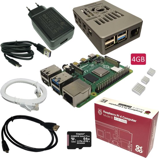 Raspberry Pi 4B - starter kit - 4GB - 64GB SD-kaart | bol