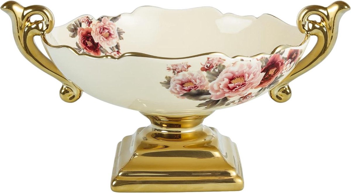 Golvende fruitschaal - gouden houder - bloemenfruitbak - snackstandaard - eettafel - kamerdecoratie Fruitschaal