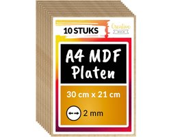 Creative Deco 10 x A4 MDF - Plaat | 300 x 210 x 2 mm | Perfect voor Lasersnijden, CNC - Frezen, Modelleren, Freeswerk, Figuurzagen