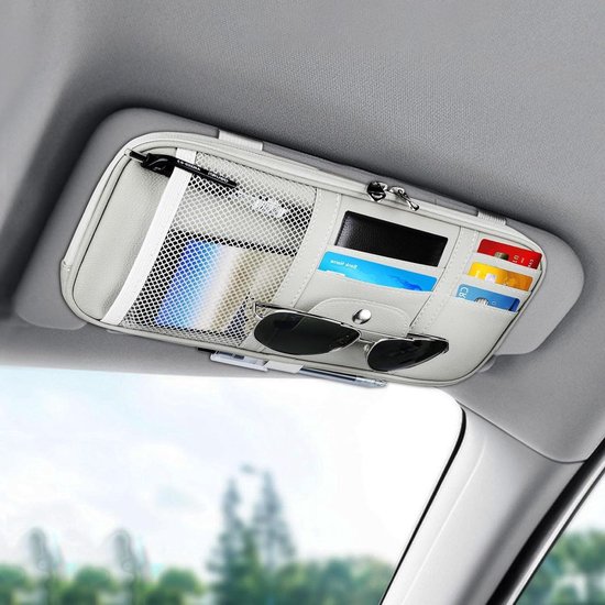 JNNJ Étui à CD de Voiture pour Pare-Soleil, Organisateur Pare Soleil, Voiture Poches de Rangement Billets DVD et Cartes, Cuir Poche pour Accessoires Intérieurs Automatiques (Gris