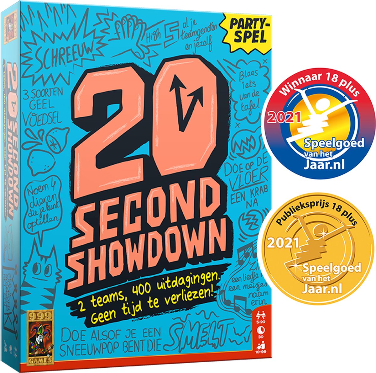 999 Games - 20 Second Showdown - Partyspel - 2 teams, 400 uitdagingen - Actiespel - Gezelschapsspel - Nederlandstalig - Klein cadeautje — afbeelding 2