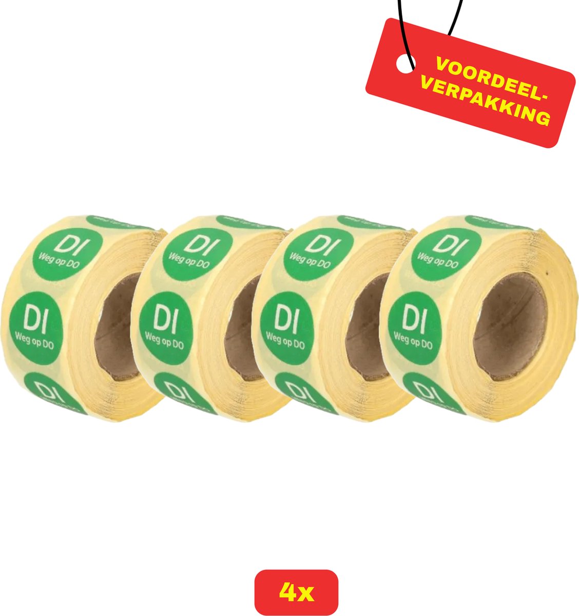4X Daymark Afwasbare Etiketten Rol "Dinsdag weg op donderdag" - Voordeelverpakking!