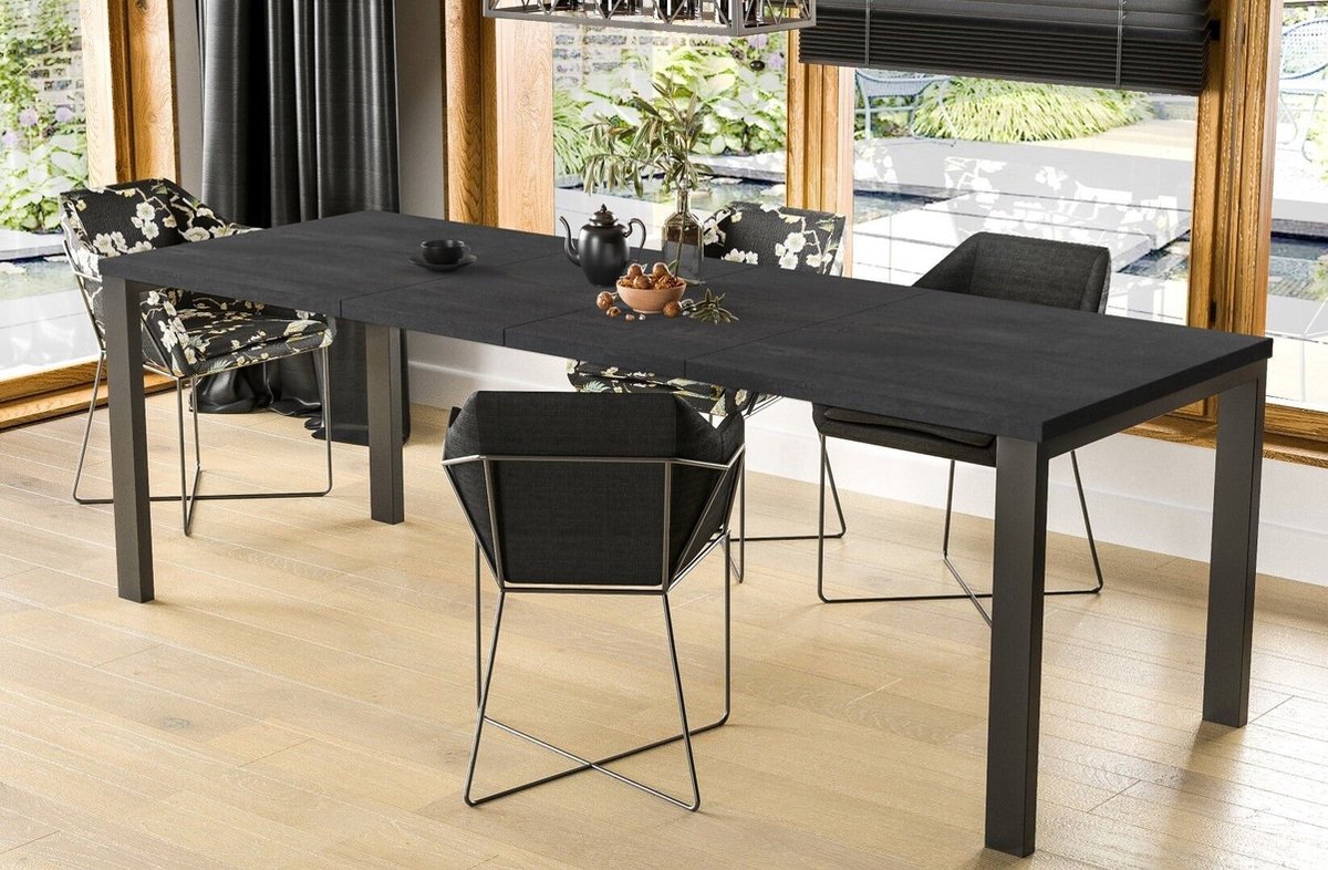 Zwarte Uitschuifbare Eettafel (130-310 x 80 x 75 cm) – Verlengbaar Tafelblad, Robuust Metaal en Bewerkt Hout – Modern Design voor 4 tot 8 Personen Beton