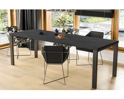 Zwarte Uitschuifbare Eettafel (130-310 x 80 x 75 cm) – Verlengbaar Tafelblad, Robuust Metaal en Bewerkt Hout – Modern Design voor 4 tot 8 Personen Beton