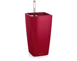 LECHUZA MAXI-CUBI - Premium tafelpot - Plantenbak - met uitneembare binnenbak - met bewateringssysteem - ALL-IN-ONE set met LECHUZA-PON - scharlakenrood hoogglans