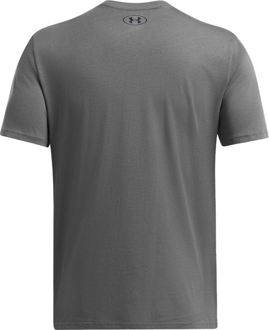 Grijze Under Armour T-shirt, achterkant met zwart logo op nek.