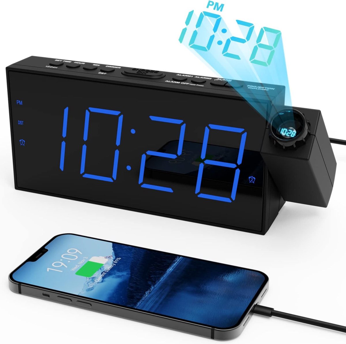 Solacis Wekkerradio Met Projectie - Wekkerradio - Digitale wekker - Wekkerradio kinderen - Wekker met projectie op plafond - Must have!