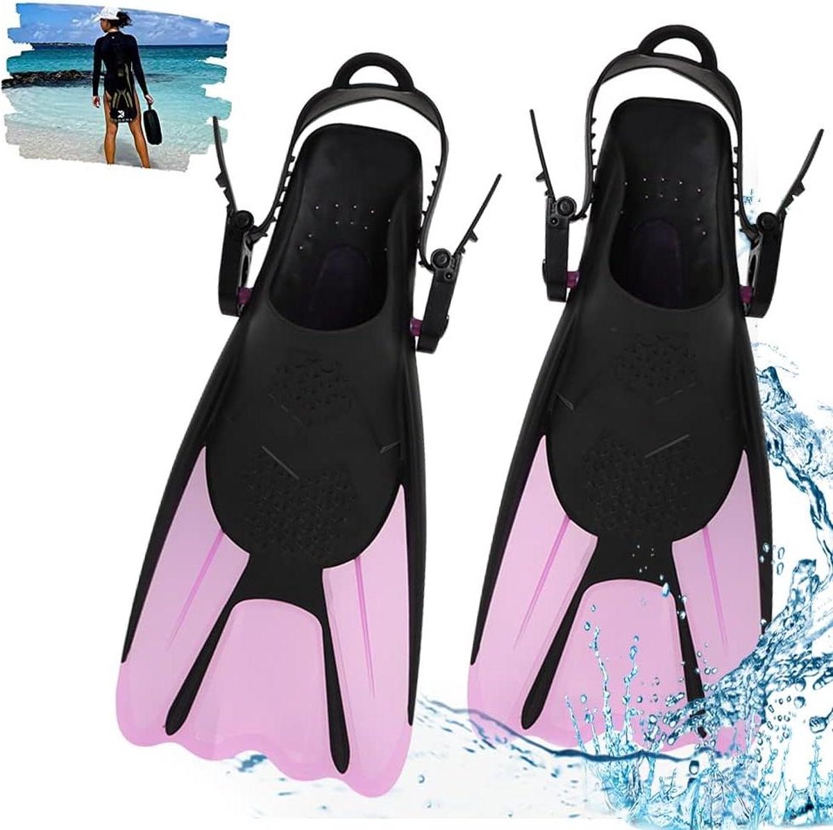 Verstelbare zwemvliezen met tas - maat 34-38 - voor snorkelen, zwemmen, duiken