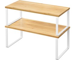 Spice rack set of 2 organizers kitchen shelf cabinet expandable small stackable metal wood-based material cloudy white natural beige - KCS200W01