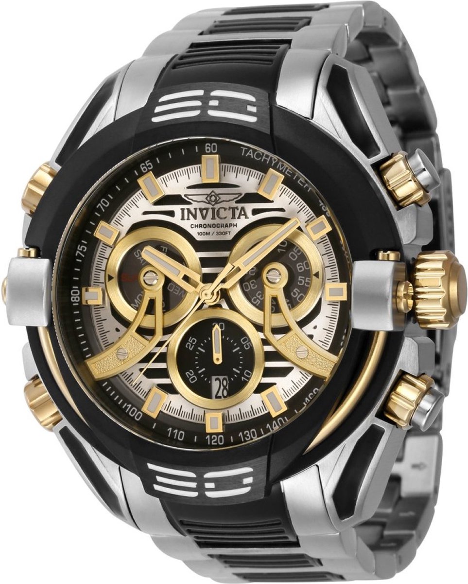 Invicta S1 Rally 37525 Heren Horloge - Waterdicht - Analoog - Quartz Uurwerk - Roestvrij Staal met gouden Wijzerplaat -54mm